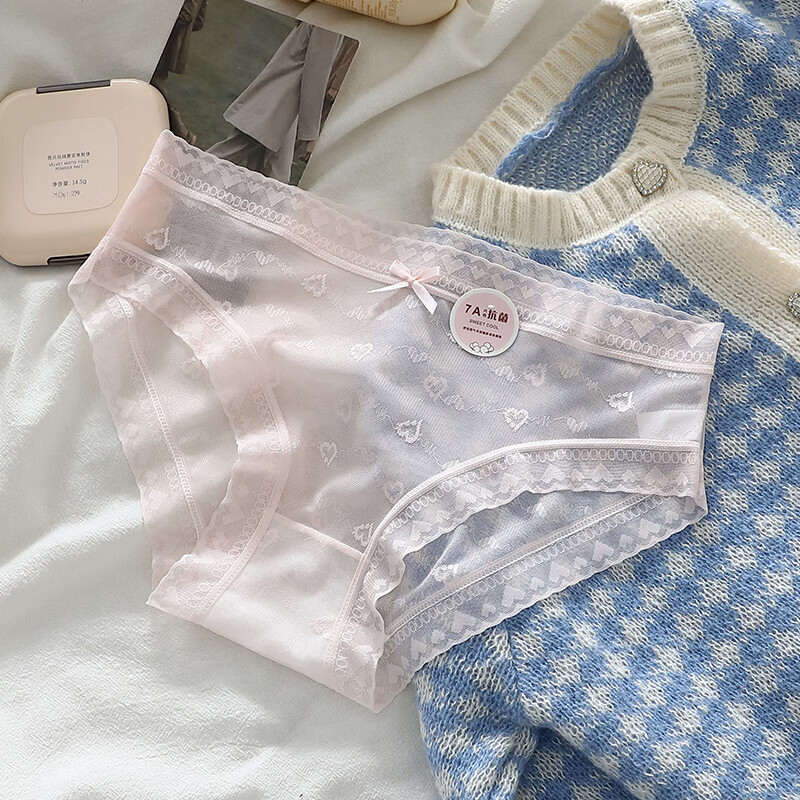 剑蔓夏季无痕薄款网纱内裤女蝴蝶结7A抑菌透气纯棉裆中腰女士三角裤头 6条混色【颜色随机混】 XL 建议120-140斤