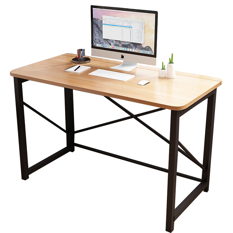 易漫 学习桌电脑桌台式书桌简易办公简约家用租房桌子卧室学生写字省空间折叠桌 木纹 100*50*75cm