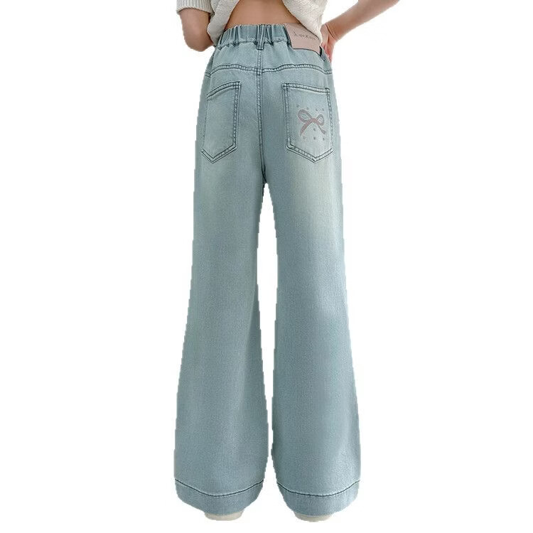 跨境薄款女童夏款天丝牛仔裤2025新款韩版中大童休闲洋气阔腿裤子 天丝阳光蝴蝶 170 cm