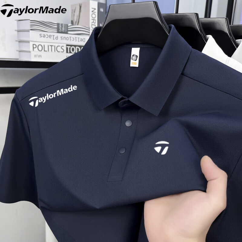 TAylorMade泰勒梅高尔夫男士凉感短袖翻领POLO衫夏季透气运动速干 宝蓝色 L 170 【适合120-140斤】
