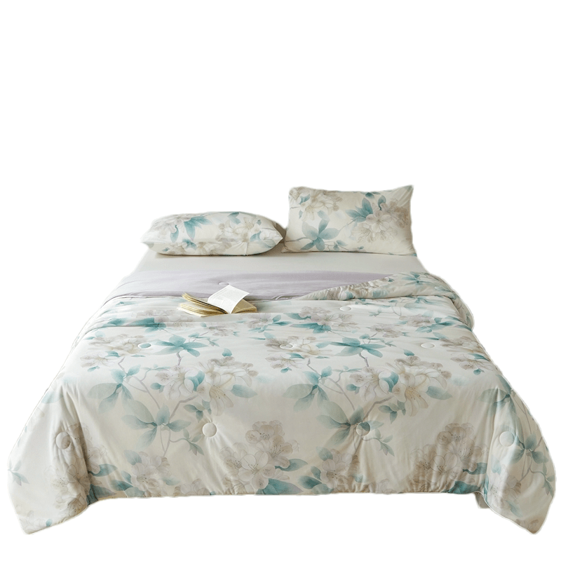 春夏款空调被A类凉感冰丝夏凉夏季单人薄子冷气双人可机洗夏 夏花绿 双人夏被：200x230cm【约2.8斤】