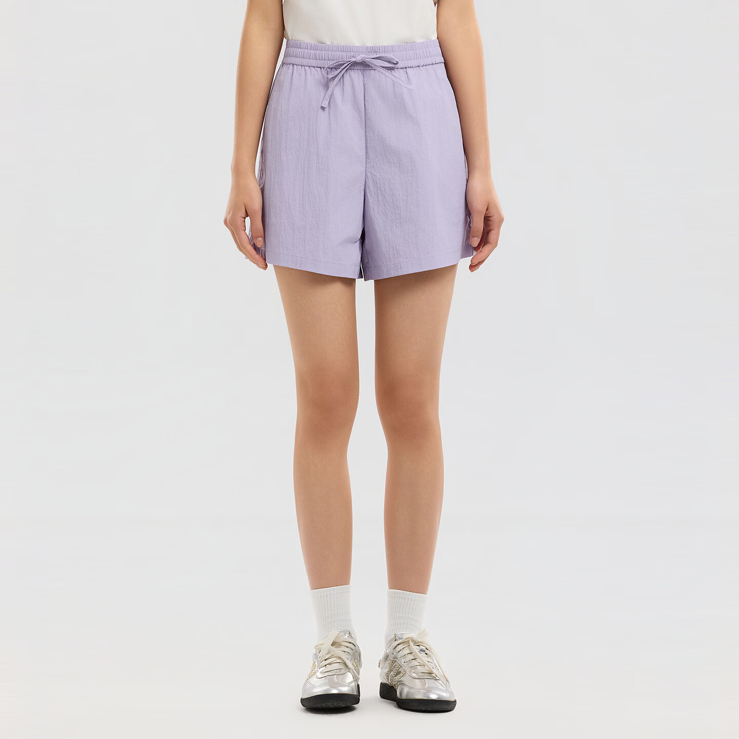 美特斯邦威阔腿裤女2026夏季新款潮流宽松吸湿速干纯色休闲短裤 花瓣紫 L 165/27