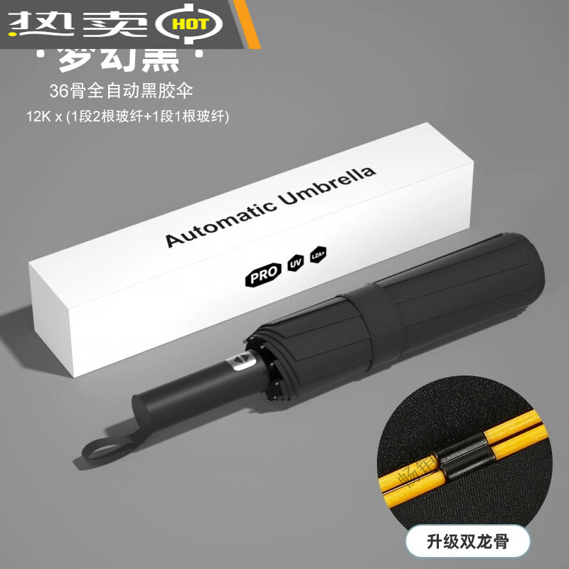全自动超大号雨伞加大双人加厚加固女晴雨两用男黑胶太阳伞抗风暴 全自动12钢骨【36玻纤骨双人】--梦幻黑
