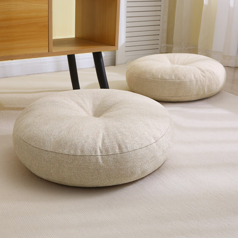 知夢(mèng)人蒲團(tuán)坐墊打坐禪墊榻榻米坐墊地上飄窗客廳地板地毯加厚圓形墊子 米白色 直徑40cm厚度13cm（不可拆洗）