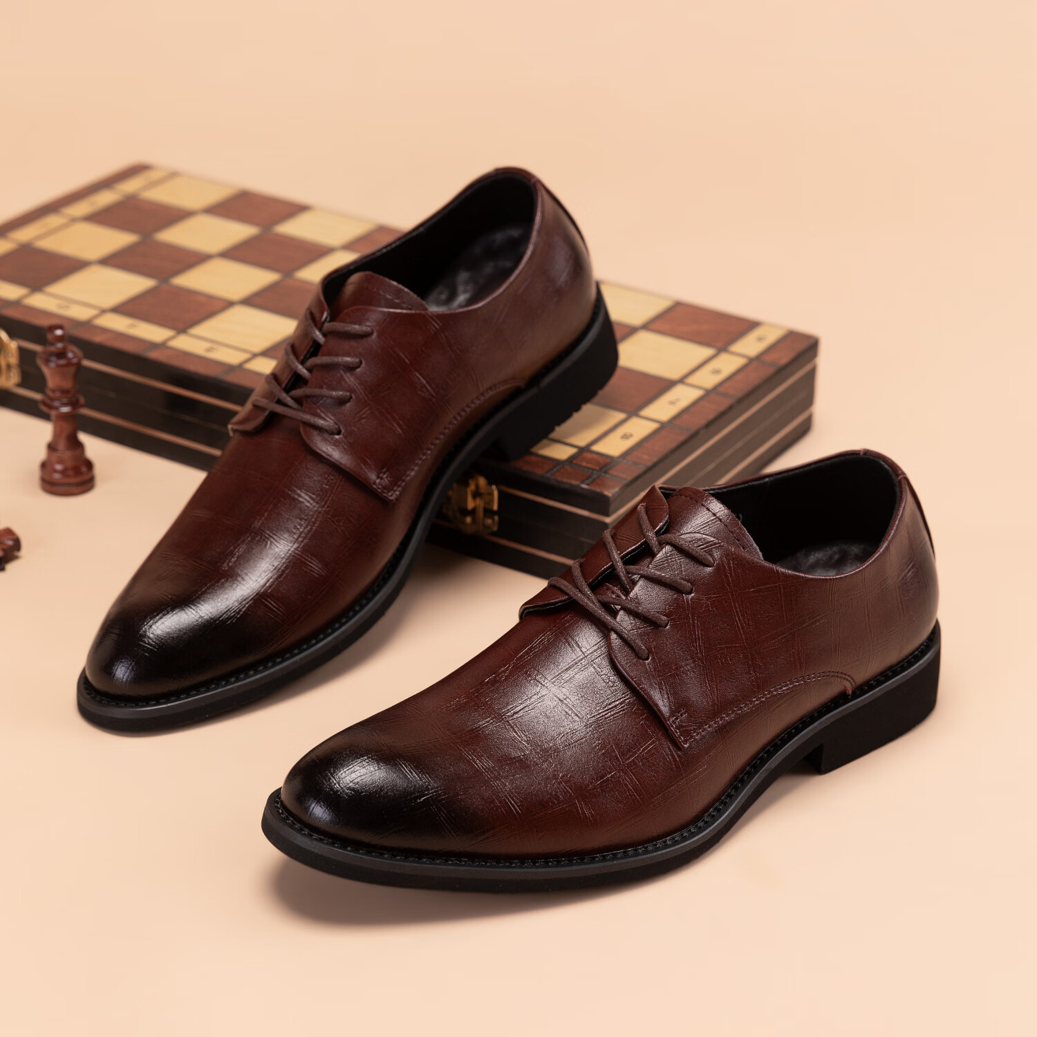 Walker Shop高端品牌皮鞋男款2026夏季商务正装真皮男鞋通勤休闲增高软底皮鞋 棕色内增高【品牌男鞋 礼盒包装】 40