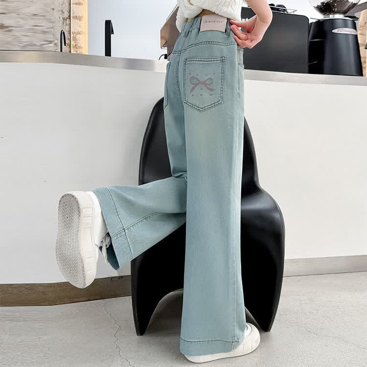 跨境薄款女童夏款天丝牛仔裤2025新款韩版中大童休闲洋气阔腿裤子 天丝阳光蝴蝶 170 cm