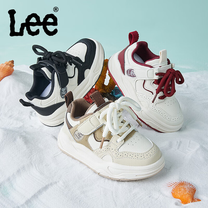 Lee儿童运动鞋春季小白鞋女童百搭软底轻便男童运动休闲鞋 卡其色 36 【建议脚长217-222mm】