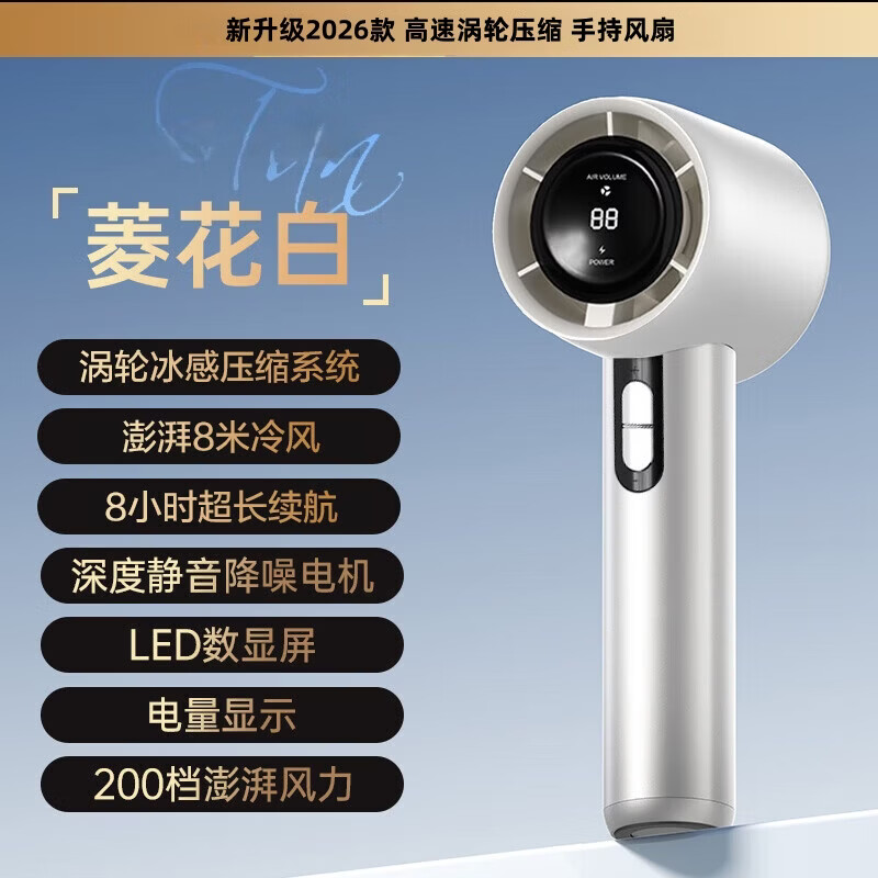 萨勒芬妮【冰感小风炮丨高速涡轮压缩】手持小风扇超长续航冷风小型风扇迷你便捷式手拿静音数显大风力随身 菱花白【高速飓风·超导冰磁降温】 100档空调级降温丨户外旅行露营必备 京东折扣/优惠券