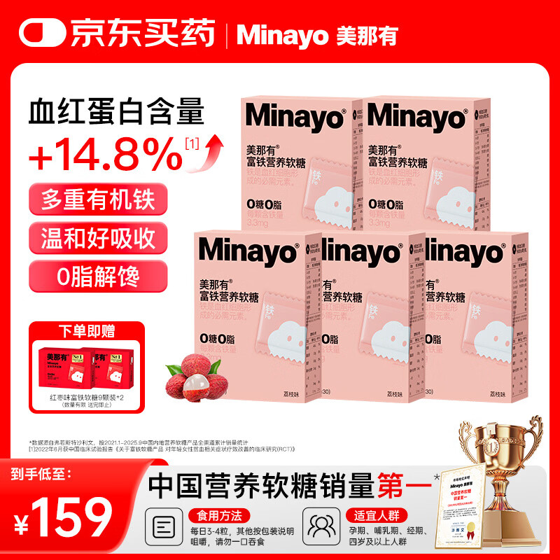 minayo美那有富铁软糖养女性孕期姨妈期气血富铁营养软糖 荔枝味/5盒