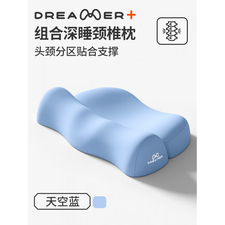 知梦人颈椎枕助睡眠枕头枕芯成人记忆棉反弓脊椎枕减压枕 组合枕远离富贵包天空蓝