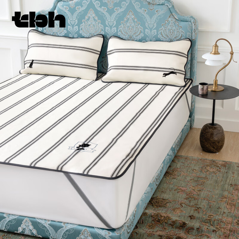 野兽派家居（tbh）都市野兽黑豹冰丝凉席宿舍席子单双人冰丝席套装 黑豹冰丝凉席绑带款 月光白 两件套 90cm*200cm