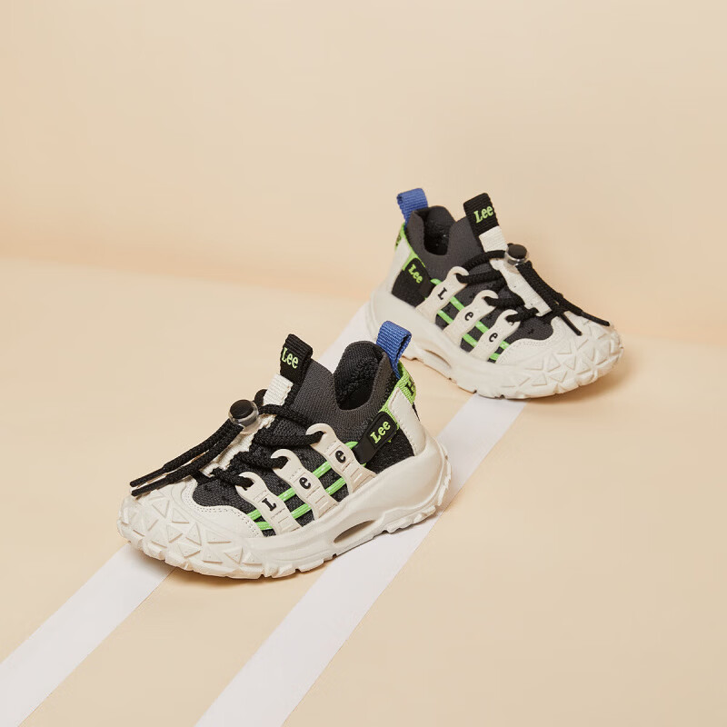 Lee儿童运动鞋透气网面软底防滑户外跑步鞋男女童鞋 黑灰 36 【建议脚长223-228mm】