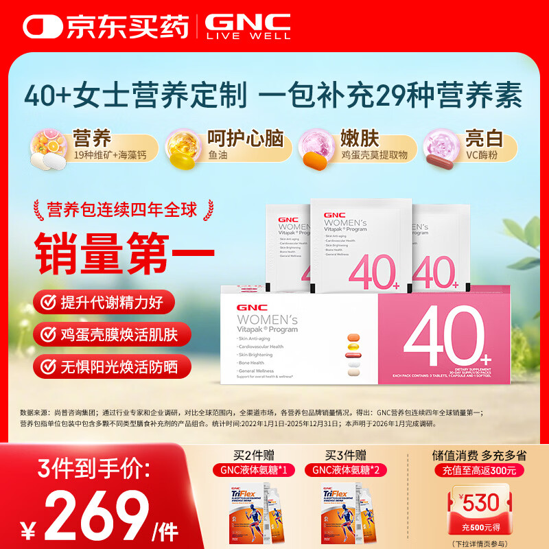 GNC健安喜女士营养包40+复合维生素b族鱼油钙维生素c保健品30袋/盒