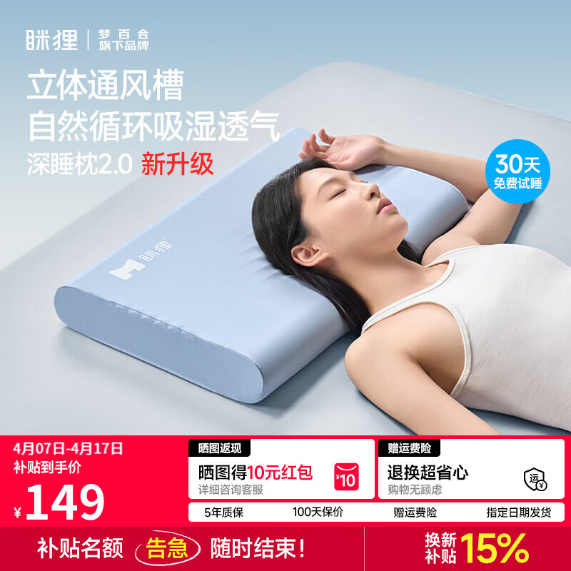 MLILY眯狸枕头护颈枕颈椎枕深度睡眠专用成人学生宿舍记忆棉枕家用枕芯 水雾蓝 A类 单只 60*40*10cm