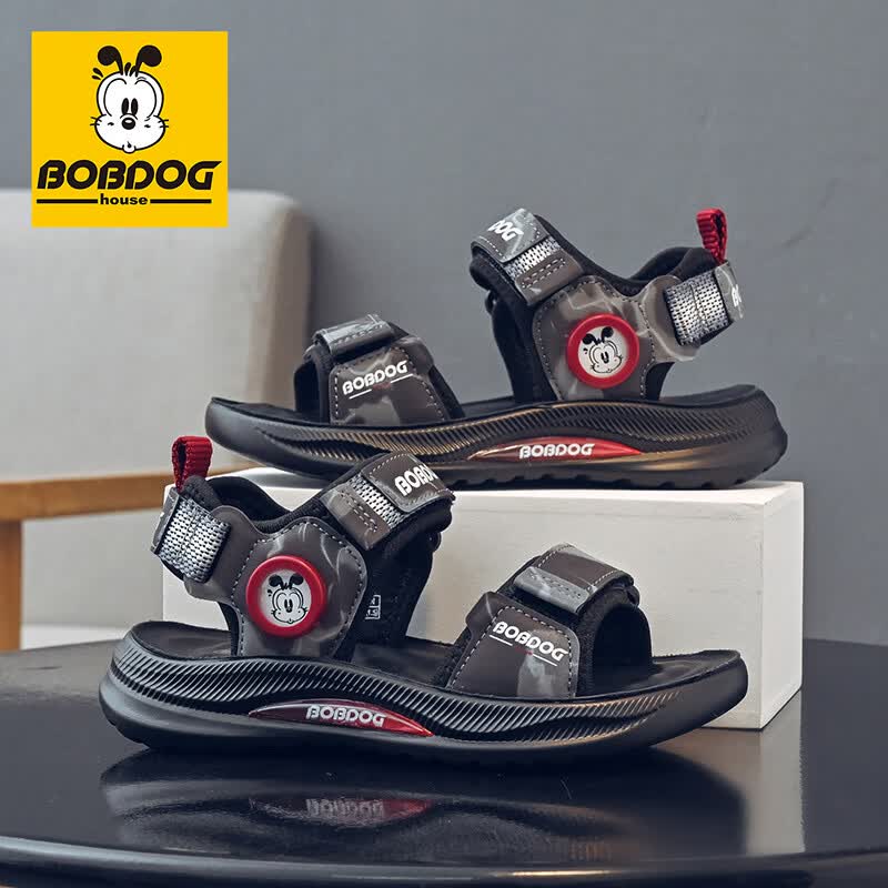 巴布豆（BOBDOG）童鞋夏季透气儿童凉鞋男童校园运动鞋子2026新款中大童露趾沙滩鞋 黑色 26 适合脚长17.5cm