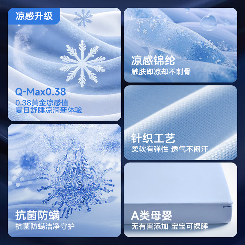 索菲亚凉感床笠A类母婴级床垫罩保护套可机洗防滑透气易套取四季通用 淡粉 180cm*200cm