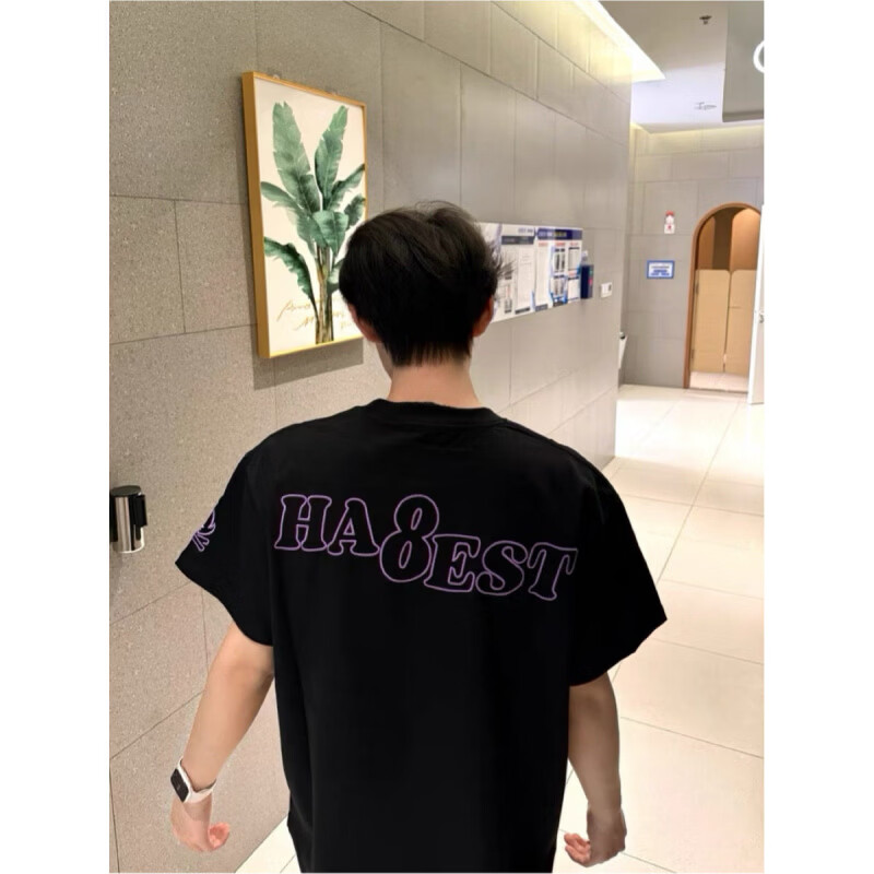 重磅字母小火苗短袖T恤男女夏季纯棉半袖潮流美式情侣上衣男装 黑色 3XL 【推荐165-180斤】