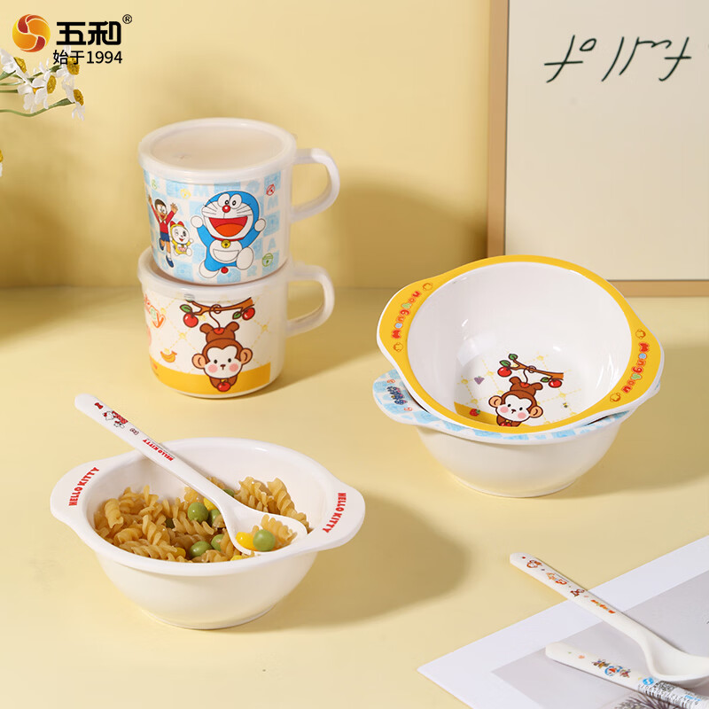 五和(WUHE)婴儿辅食碗宝宝碗专用婴幼儿米糊小碗单柄双耳耐摔防烫儿童餐具 【哆啦A梦】辅食碗+杯+勺