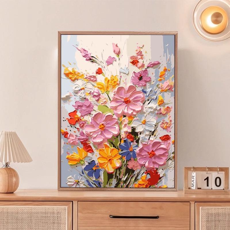 繁花似锦2025新款diy数字油画填充涂色高级感油彩画客厅装饰挂画 繁花似锦12（实木内框+颜料+画笔+木纹色外框 75cm 60*【尺寸越大效果越好】
