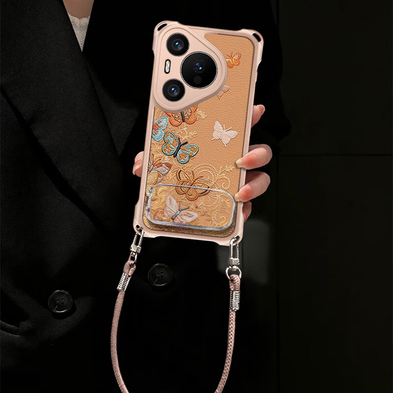 御高多彩蝴蝶适用【华为Pura70Pro】新款四角挂绳高颜值手机壳 多彩蝴蝶+镜子支架+挂绳 华为Pura70Pro