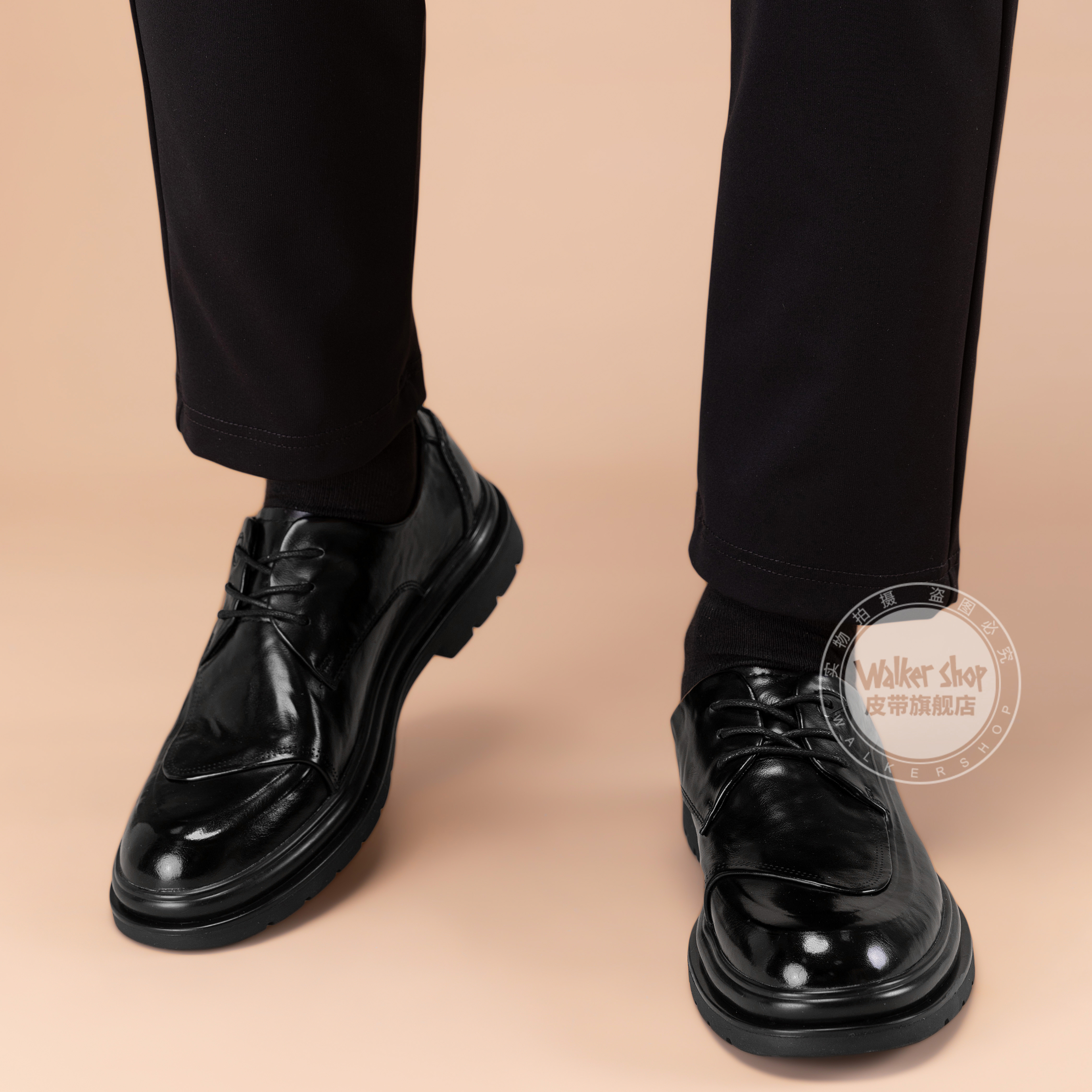Walker Shop皮鞋男高端商务正装男士皮鞋2026新款休闲真皮透气软底内增高男鞋 黑色【内增高】 40