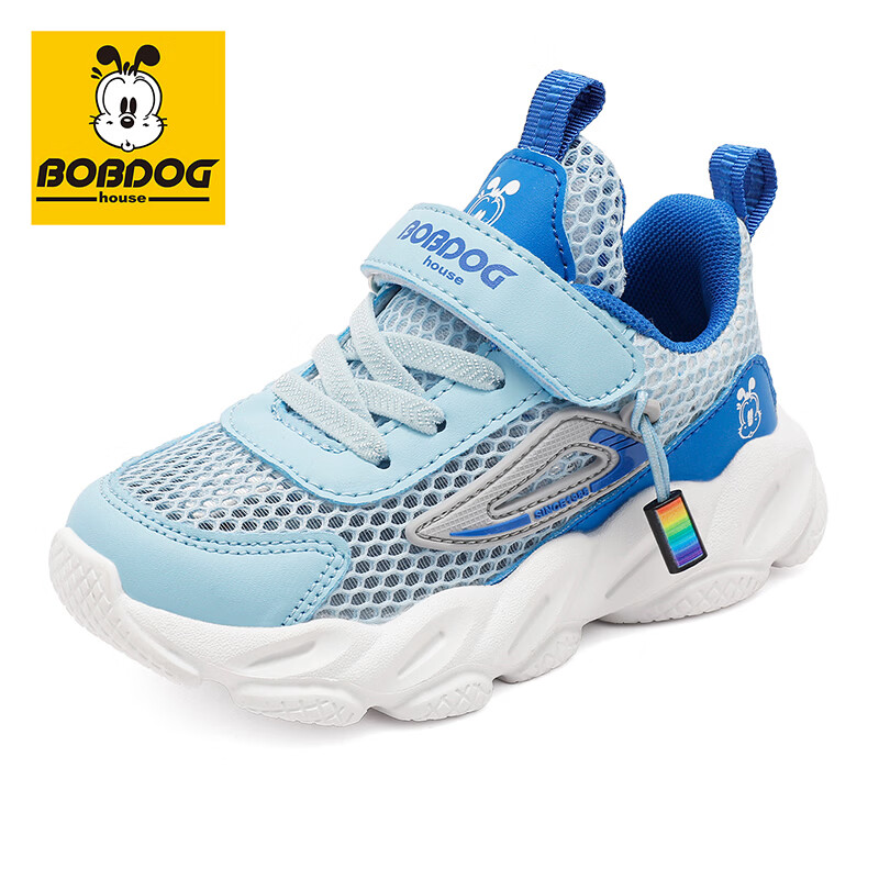 巴布豆(BOBDOG)童鞋夏季单网跑鞋女2026新款中大童休闲鞋男童透气鞋子儿童运动鞋 浅月/浅宝兰 30 适合脚长18.3cm