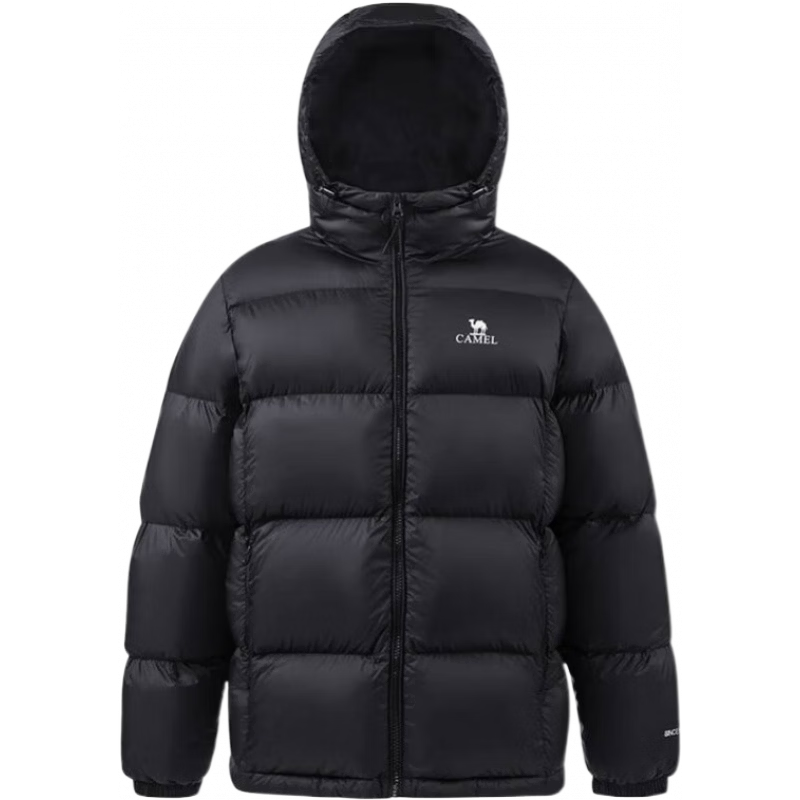 骆驼火山羽绒服男冬新款加厚连帽保暖面包服女城市轻户外 黑色 男女同款,7674B XL