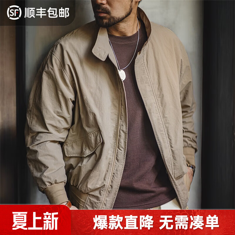 马登工装美式复古哈灵顿G9立领夹克男轻户外阿美咔叽男士休闲外套春 浅卡其色 【衣服男装/简约休闲外套】 L （版型宽松，建议拍小一码）