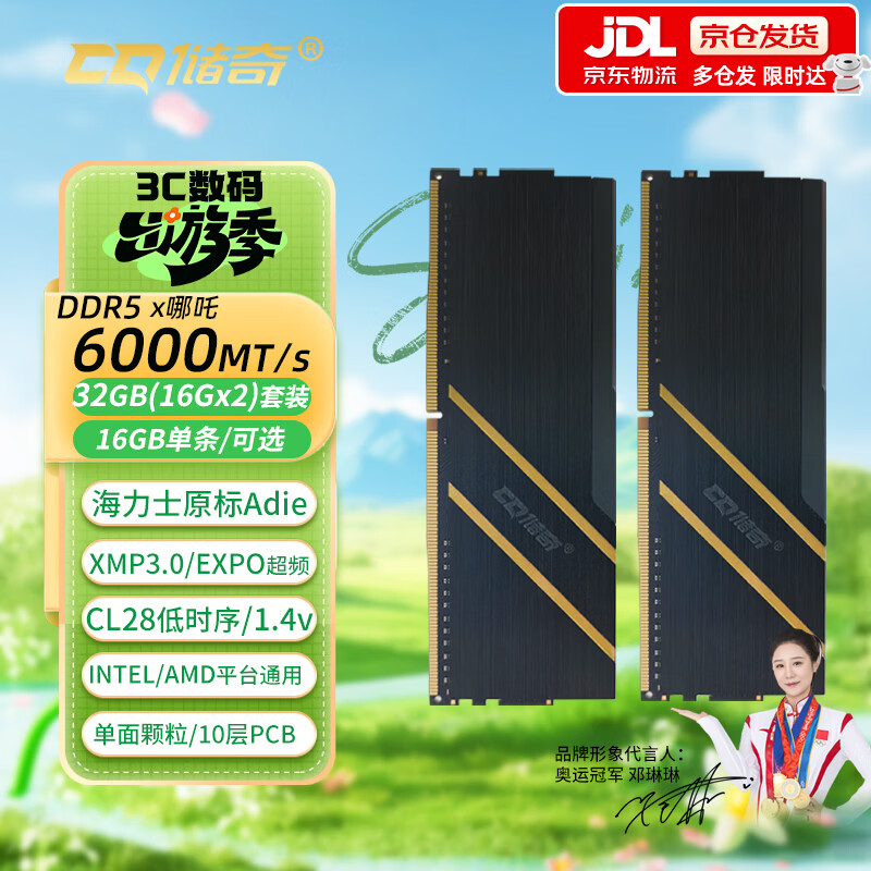 储奇DDR5 6000 海力士Adie CL28低时序/CL36国产/美光颗粒 32GB(16Gx2)套装 台式机电脑主板内存条套装 哪吒DDR5 6000 海力士Adie 单面CL28 32GB 2