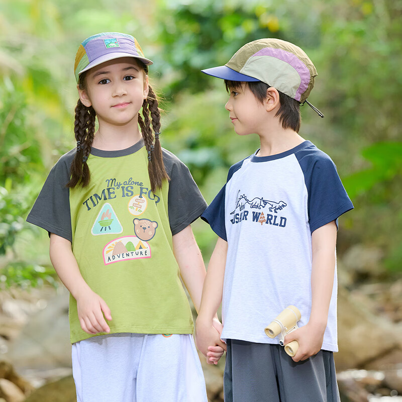 棉花堂【100%棉】夏装儿童套装纯棉A类抗菌男童女童短袖T恤2件套lb 组合四:粉色,紫色 130