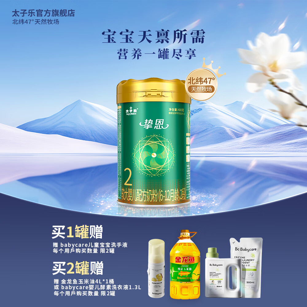 太子乐（Taizile）挚恩较大婴儿配方奶粉2段(6-12个月婴幼儿适用）400g 400g/听