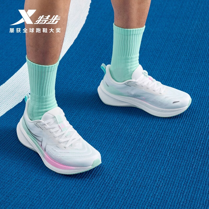 特步（XTEP）360X2.0LITE跑鞋男竞速马拉松鞋轻弹减震透气轻盈体考训练跑步鞋 经典白/荧光粉/天水碧 41