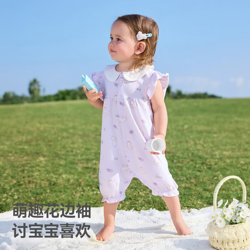 贝肽斯婴儿衣服夏季薄款透气连体衣婴幼儿女宝宝公主风无袖爬服哈衣 花趣萌兔 80cm