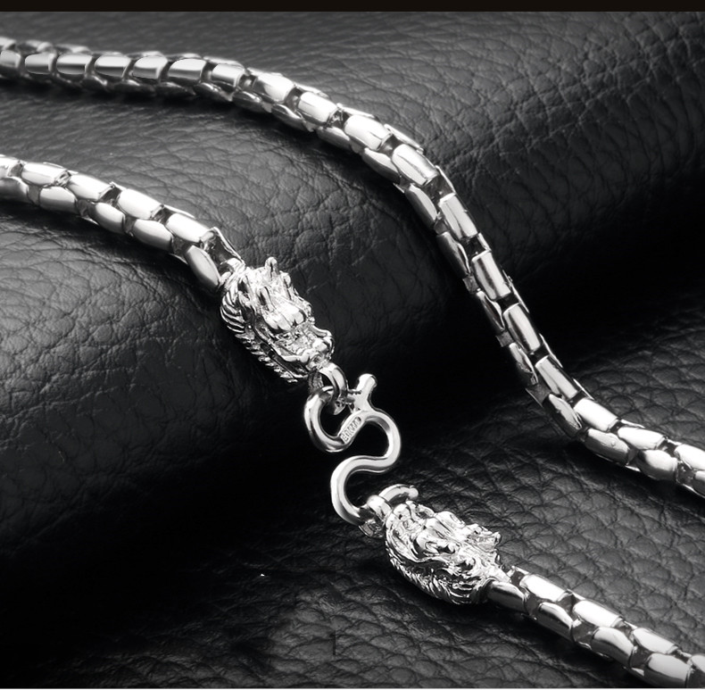 复古粗款男生项链 霸气双龙头男士银项链 时尚蛇骨银项链男 项链