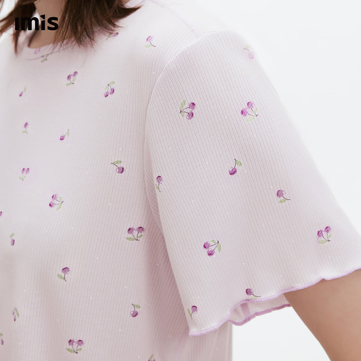 爱美丽【包上恩同款】小樱桃香氛睡眠衣天丝短袖长裤家居服夏季IM46CHN1 紫印花YH9 XL 170