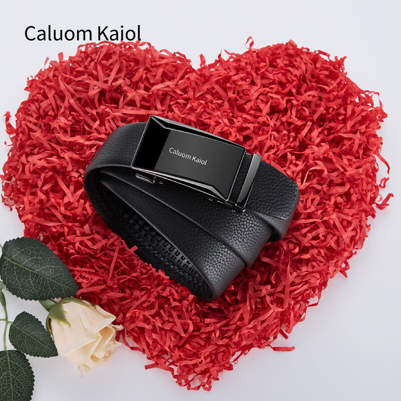 Caluom Kaiol品牌皮带男真皮自动扣男士腰带头层牛皮裤带生日礼物送男友 81300A镜面枪色 110cm -130cm默认随机(可修剪)