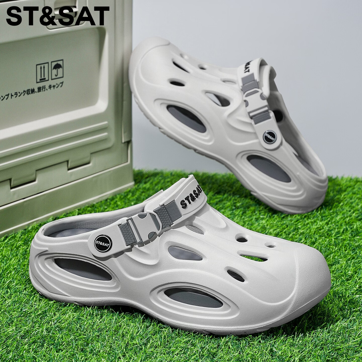 星期六（St&Sat）两穿洞洞鞋男夏季舒适凉鞋百搭运动凉拖鞋男轻便海边防滑沙滩鞋男 灰色 44-45 标准运动鞋尺码