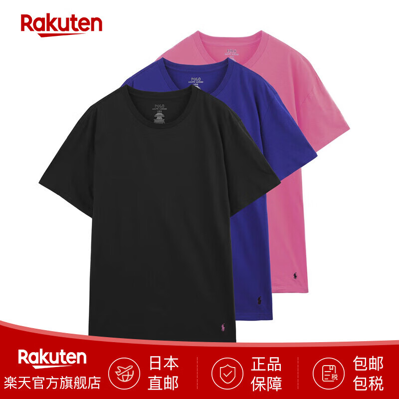 Polo Ralph Lauren拉夫劳伦男士圆领T恤半袖3件装经典版型 小标刺绣 日本直邮 BLACK×ROYAL×PINK M