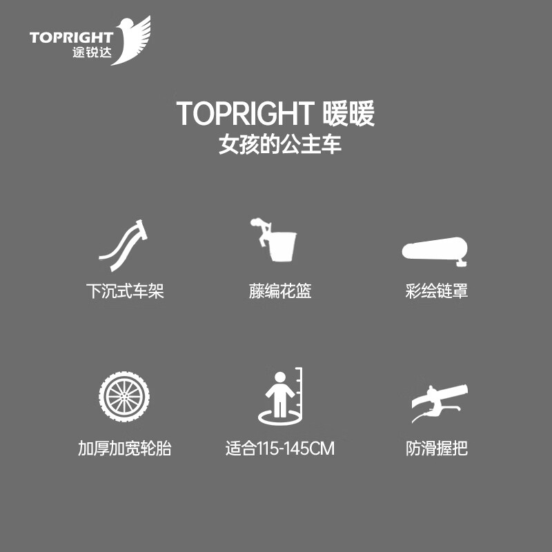 途锐达（TOPRIGHT）暖暖儿童自行车6-12岁女孩骑行16寸公主车学生专用女童单车脚踏车 暖暖黑胎版 16寸适合身高105-135CM