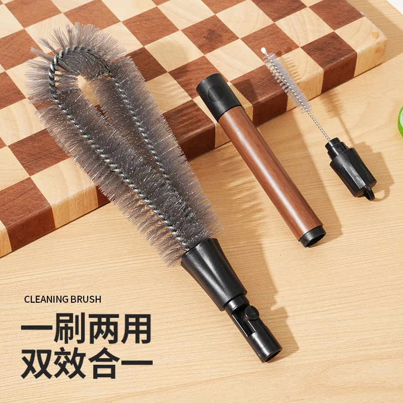 【拍一发二】二合一胡桃木纹家用破壁机清洗刷长柄杯盖清洁刷 胡桃木多功能刷 【杯刷+缝隙刷】2个装
