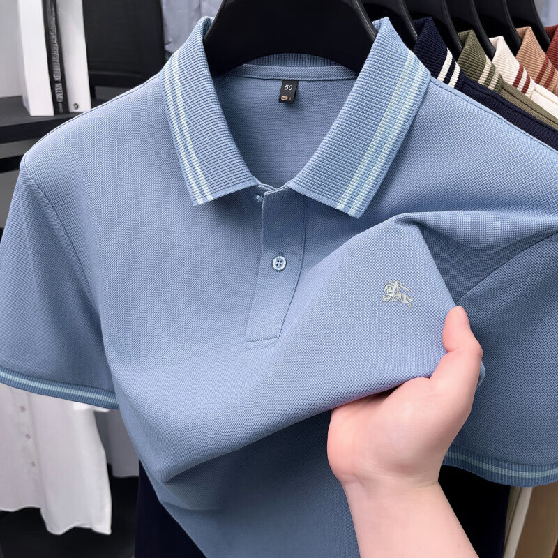 B PRORSUM巴宝莉正品英丝光棉翻领POLO衫男士夏季新款潮流刺绣战马短袖T恤 国际一线品牌十大奢侈品男装深蓝色 M 165__100-125斤左右