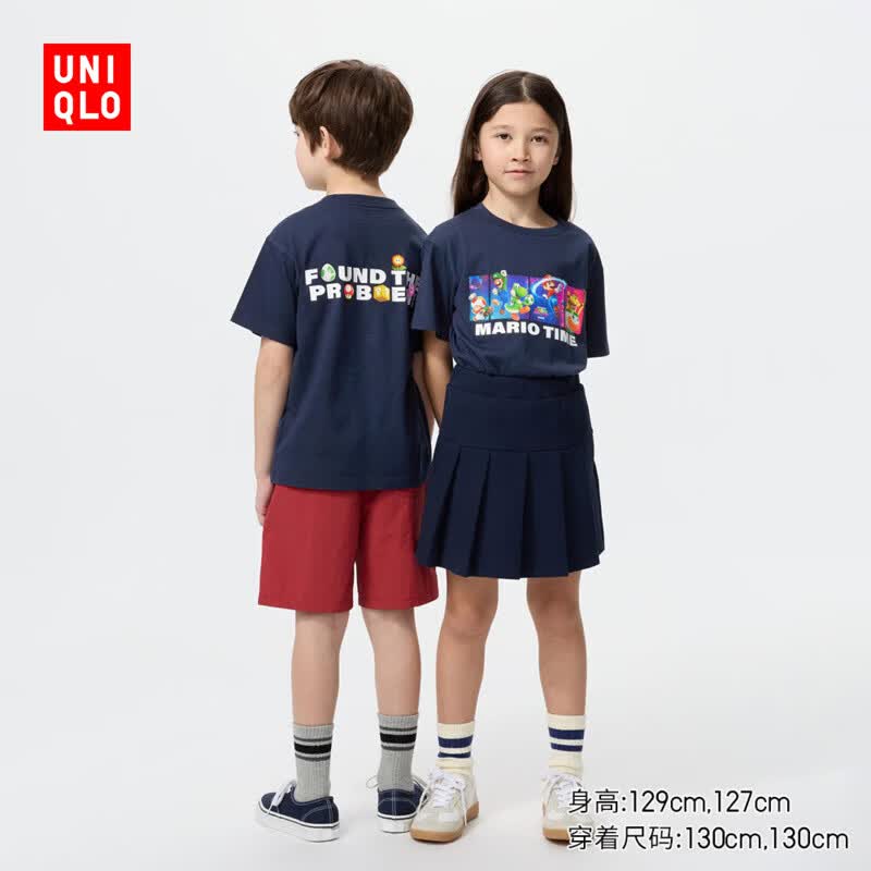 优衣库童装男童女童UT Mario Movie印花短袖T恤26春夏新款483708 69 藏青色 130