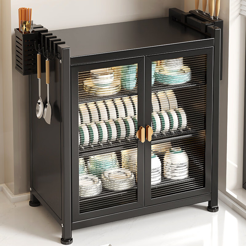 咏幻碗柜厨房置物架台面多功能放碗筷子碟盘餐具盒沥水架家用收纳架 【加长三层套装】黑+4挂钩+沥水盘