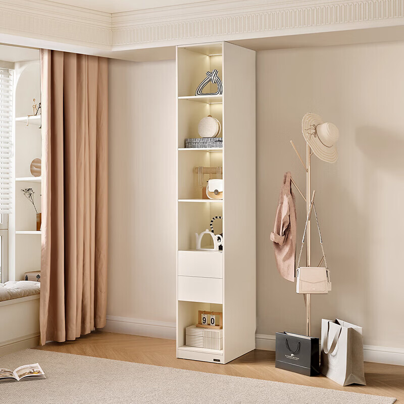 全友家居法式奶油组合成品大衣柜卧室边柜衣服收纳储物柜子衣橱玻璃柜 米白|加高边柜