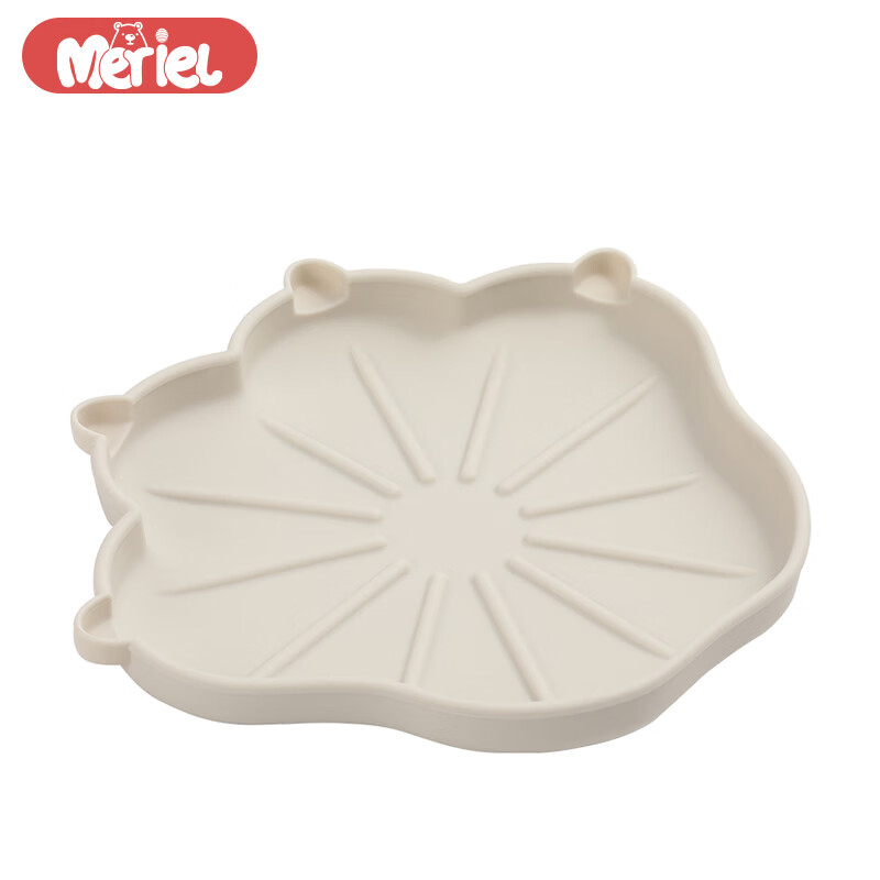 Meriel美芮儿宝宝餐盘婴儿童饭盒分格吸盘硅胶辅食碗工具餐具盘原装进口 象牙白-两用铂金硅胶餐盘盖
