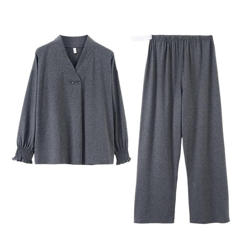 月子服秋冬产后纯棉春季孕妇睡衣加厚款哺乳衣喂奶产妇家居服套装 35007-暮山灰 赠送同款月子头巾 M
