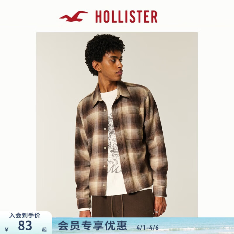 HOLLISTER美式25秋冬经典法兰绒格子长袖衬衫男装325-5245 棕色格纹 XS (170/84A)