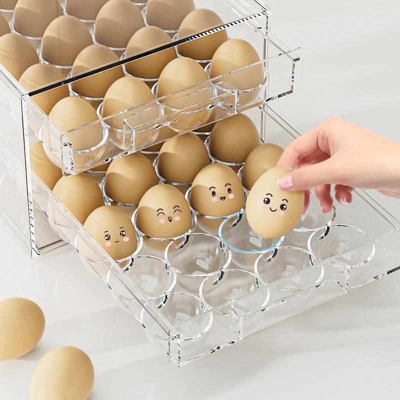 抽屉式收纳盒冰箱收纳盒多层可叠加沥水果蔬保鲜盒鸡蛋收纳盒子 双层40格鸡蛋盒