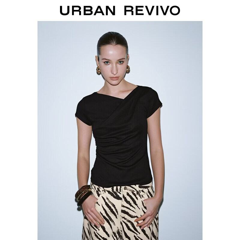 UR2026夏季新款女装休闲简约百搭荡领短袖T恤UWH460019+ 黑色 M