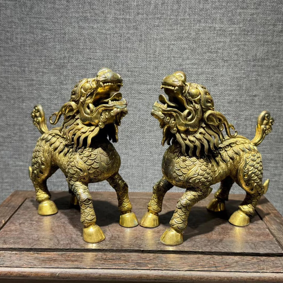宮廷藝術(shù)鎏金麒麟望月滿工陳設(shè)擺件香具精品收藏珍藏古玩古董